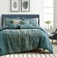 ESCA 7Piece Blue Comforter Set King/Cal King Size, Damask Flocked