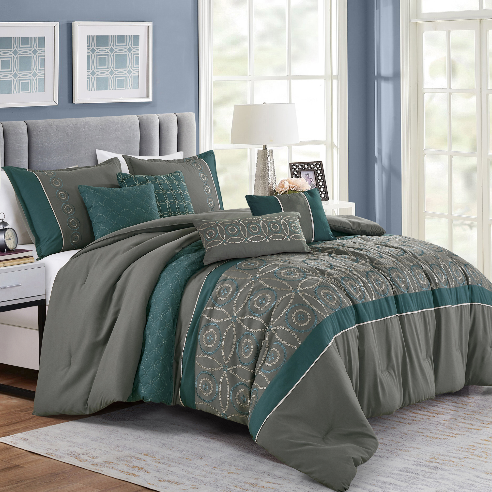 ESCA 7 Piece Tusti Charcoal Grey Comforter Set Breathable All Season 