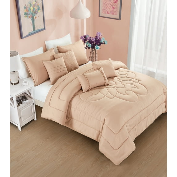 ESCA Bed in a Bag 9-Piece Jovana Blush Pink Quilted Comforter & Sheet Bedding Set - King Size