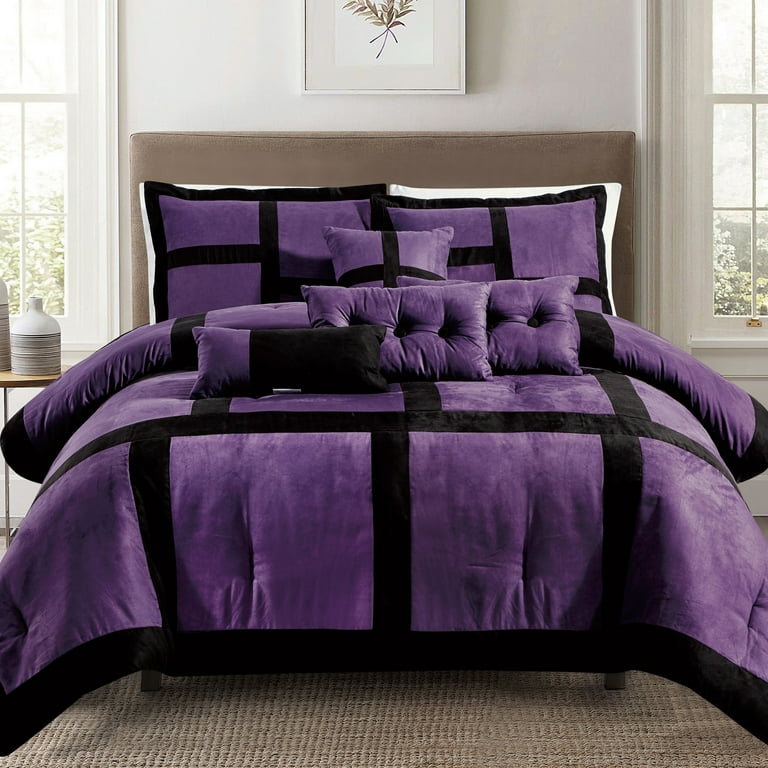 ESCA Luxury 7 Pieces Geometrical Purple Comforter Bedding Sets Cal King