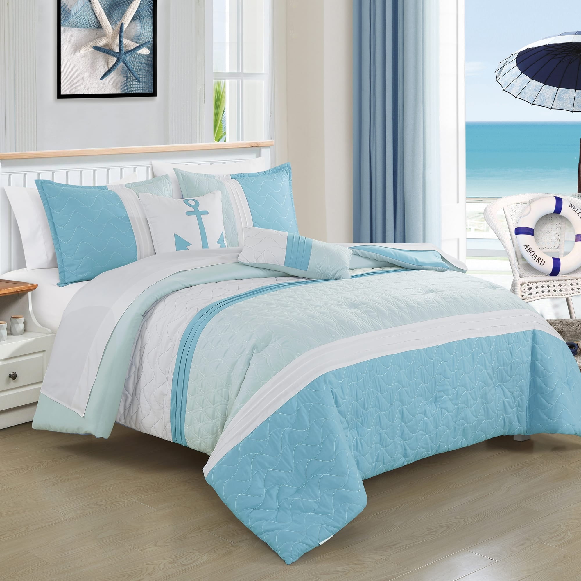 California King Light Blue Microfiber 9-Piece Bedding Set