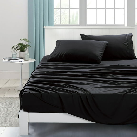 ESCA Black Bed Sheets Set - OEKO-TEX Certified, 4-Piece Set (Flat Sheet, Fitted Sheet, Pillowcases) Cal King Size