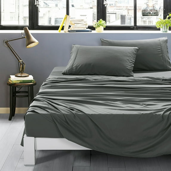 ESCA Grey Bed sheets Set - OEKO-TEX Certified, 4-Piece Set (Flat Sheet, Fitted Sheet, Pillowcases) Queen Size