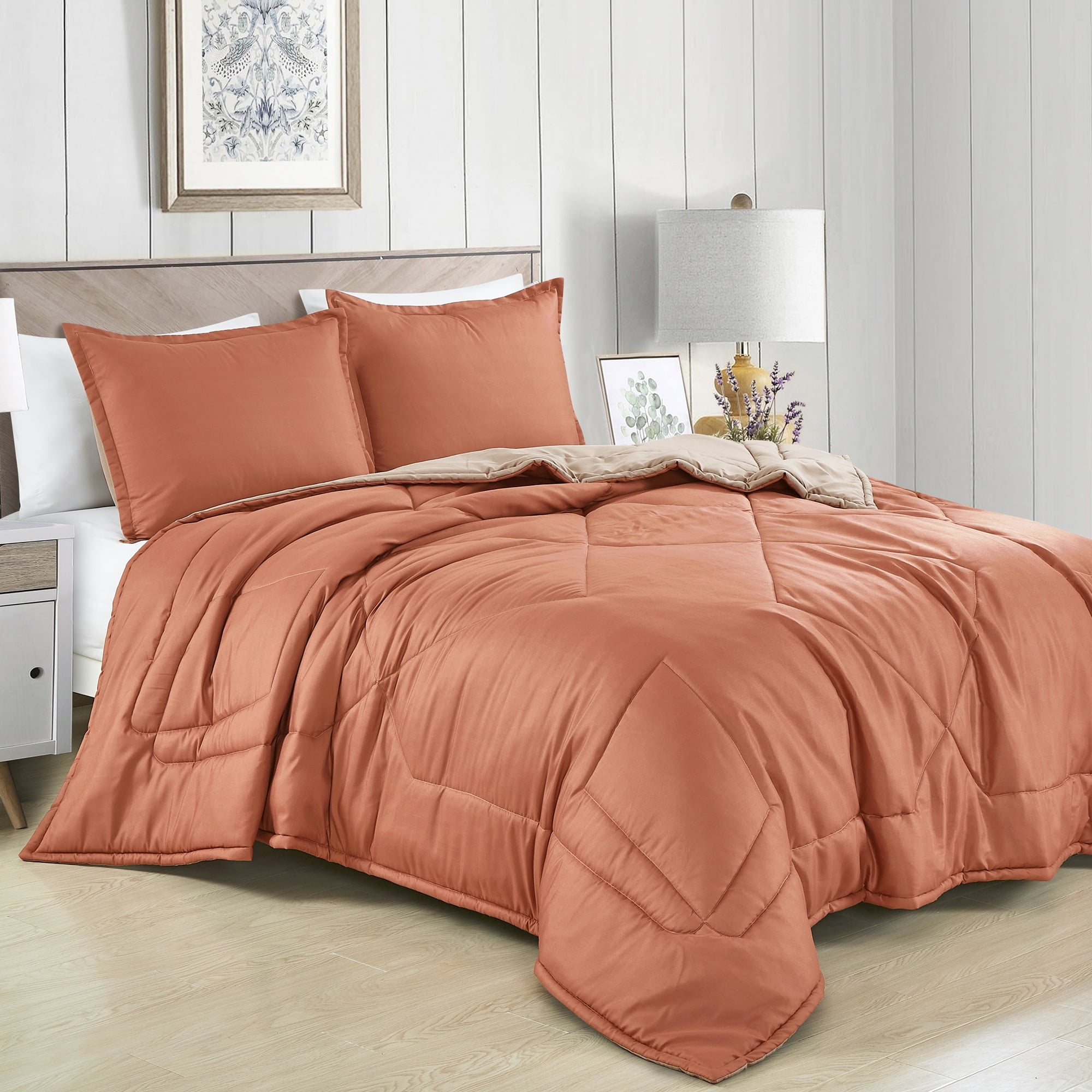 Esca Harti Terracotta Queen Bedspread Set with Pillow Shams