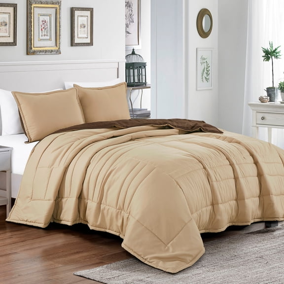 ESCA Modern 3-Piece Beige Fawda Quilt Bedding Sets, Cal King