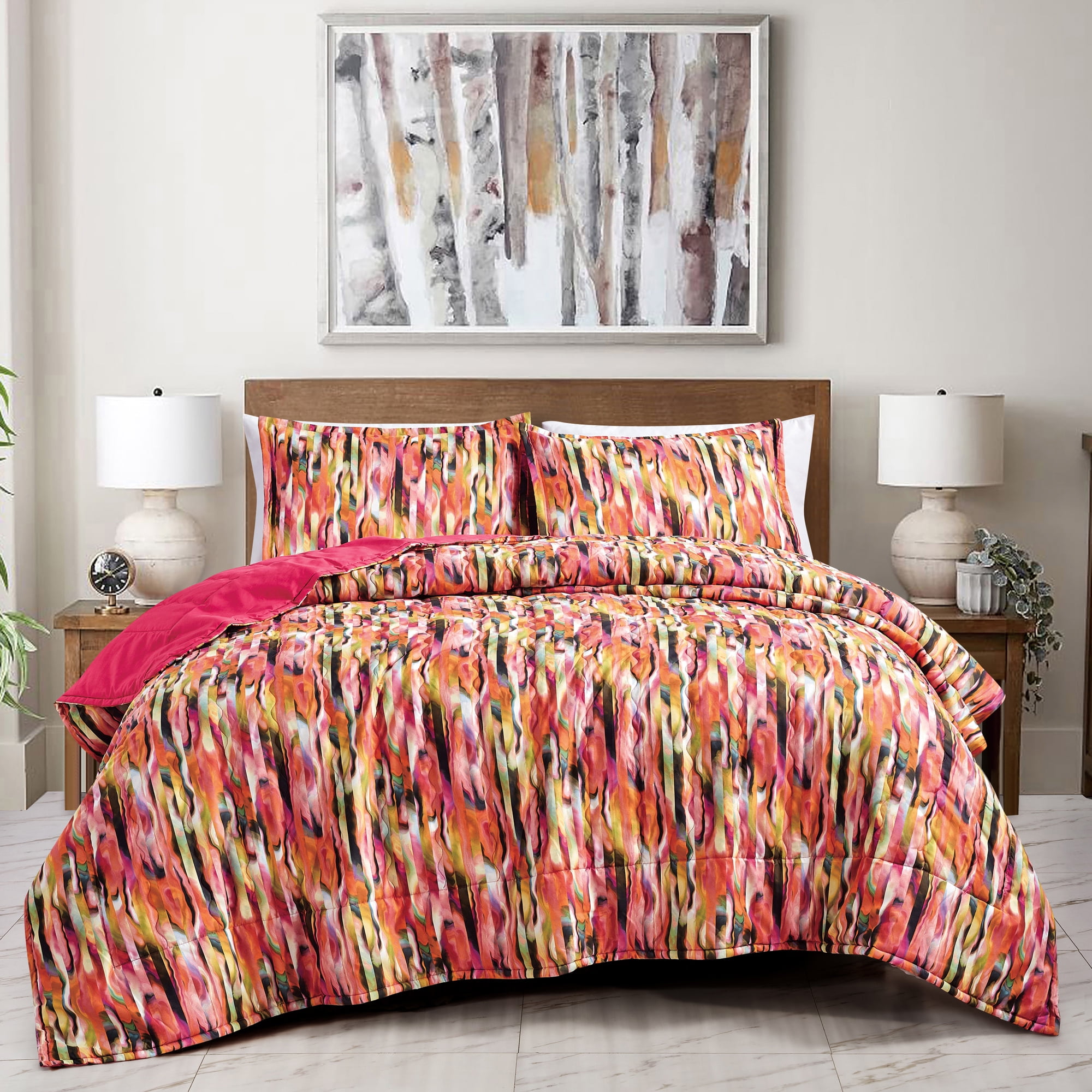 Abstract Sheet Set ESCA Modern 3-Piece Core Abstract Quilt Bedding Sets, Cal King ...