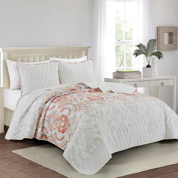 ESCA Modern 3-Pieces Coral Geometric Quilt Bedding Sets, King