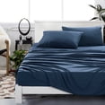 thumbnail image 1 of ESCA Navy Bed Sheets Set - OEKO-TEX Certified, 4-Piece Set (Flat Sheet, Fitted Sheet, Pillowcases) Queen Size, 1 of 6