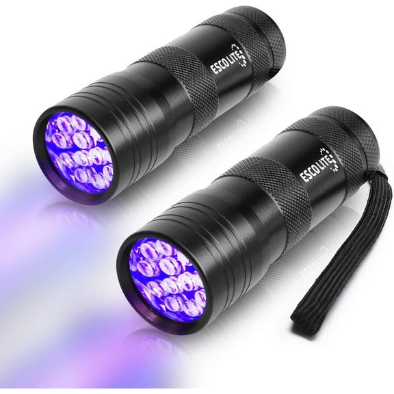 ESCO LITE 2 Packs Black Light Flashlight, 12LED 395nm UV Handheld Black Light Mini Flashlight, Dogs Urine Detector for Dry Urine Stains, Bed Bugs, Scorpions
