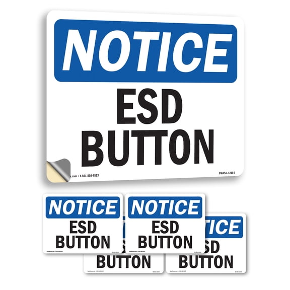 ESD Button OSHA Notice Vinyl Decal Label 5 Inch x 3.5 Inch - 5 Pack