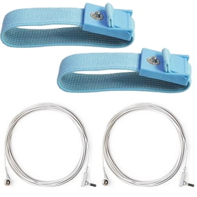 ESD Grounding Wire Kit with Wrist Strap, Anti Static Discharge Cable Set for Medical Equipment, 2 Pack Blue Adjustable Band with 10 ft Coiled Cord, Safety Ground System