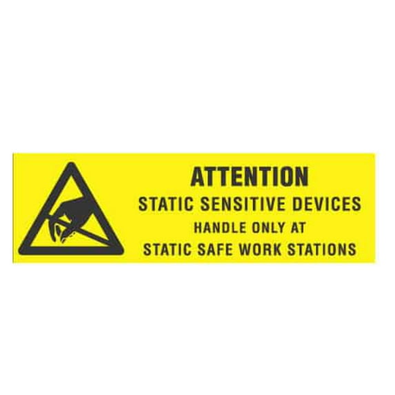 ESD Label: " Attention Sensitive Devices Handle Only At Static Safe Work Stations". Size: 5/8" X 2"