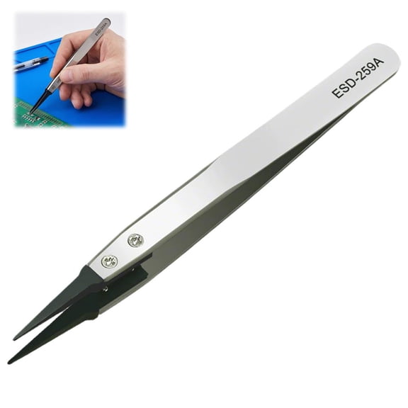 ESD-Safe Precision Tweezers, 5.1-Inch Anti-Static Stainless Steel Fine Point Tweezers for Electronics Repair, Lab Work, Crafting
