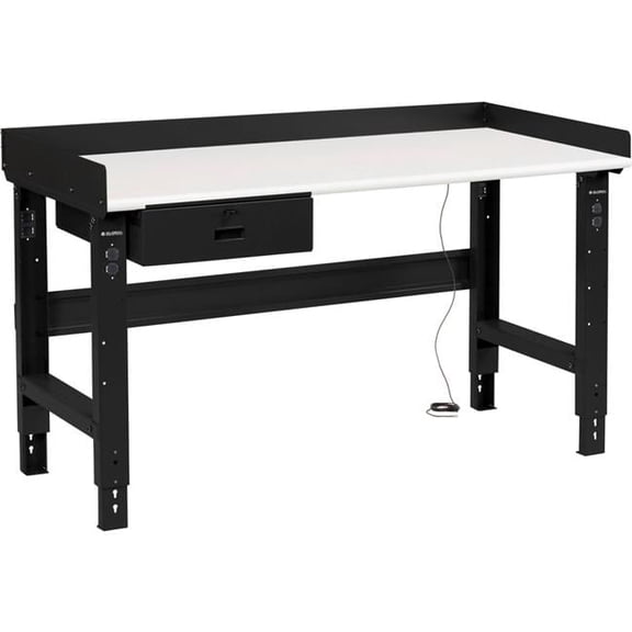 ESD Safety Edge Top Adjustable Height Workbench with Drawer, Black - 60 x 30 in.