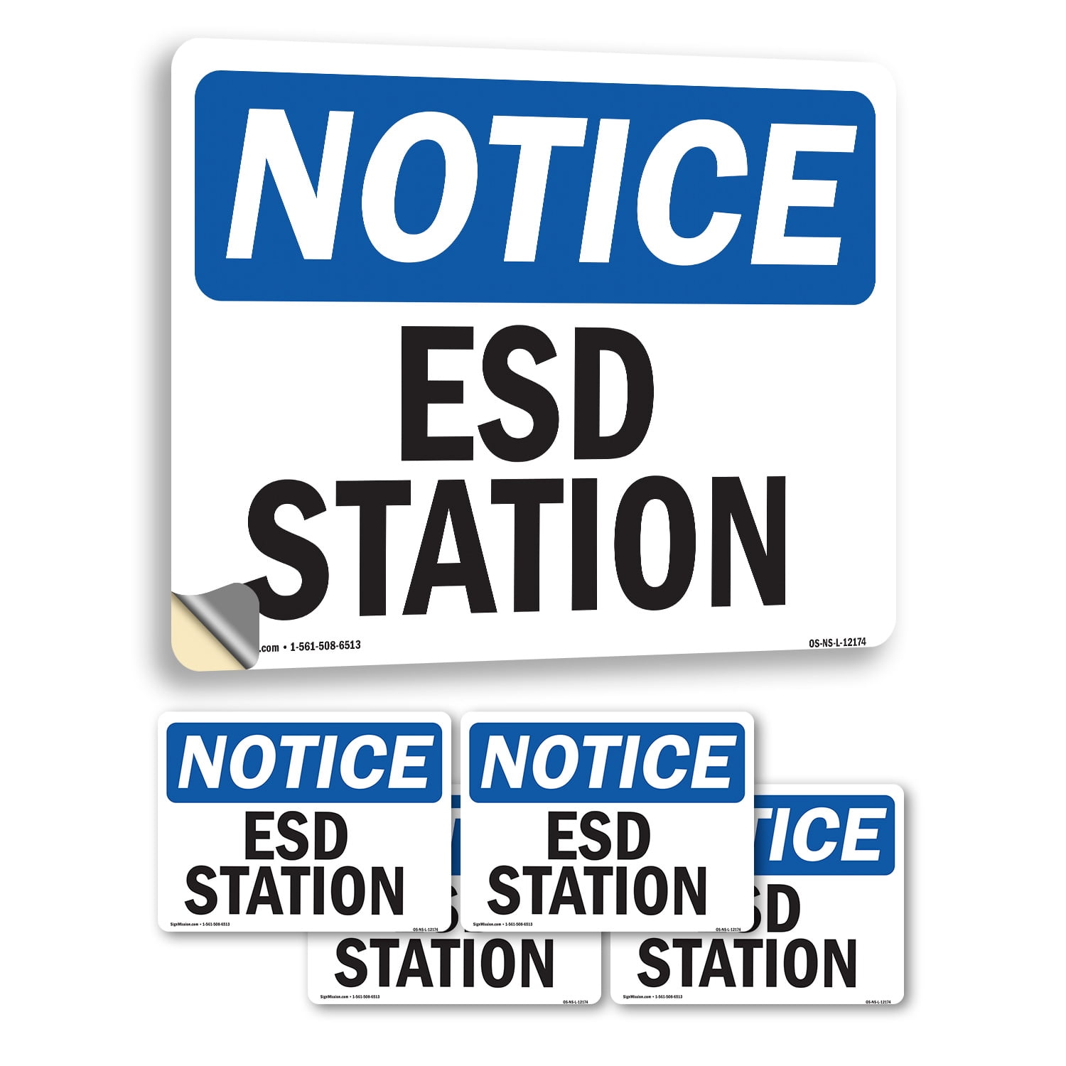 ESD Station OSHA Notice Vinyl Decal Label 18 Inch x 12 Inch - 5 Pack ...