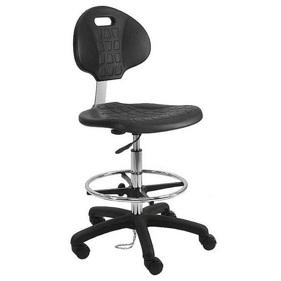 ESD Urethane Polyurethane Stools Chair with 18 in. Adjustable Footring, Nylon Base & 17 to 25 in. Height Adjustment, Black