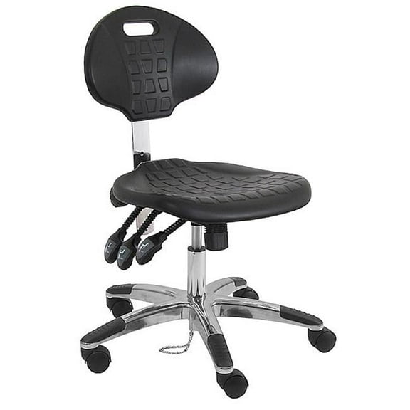 ESD Urethane Polyurethane Stools Desk Height Chair with Aluminum Base & 14 to 19 in. 3 Lever Control Height Adjustment, Black