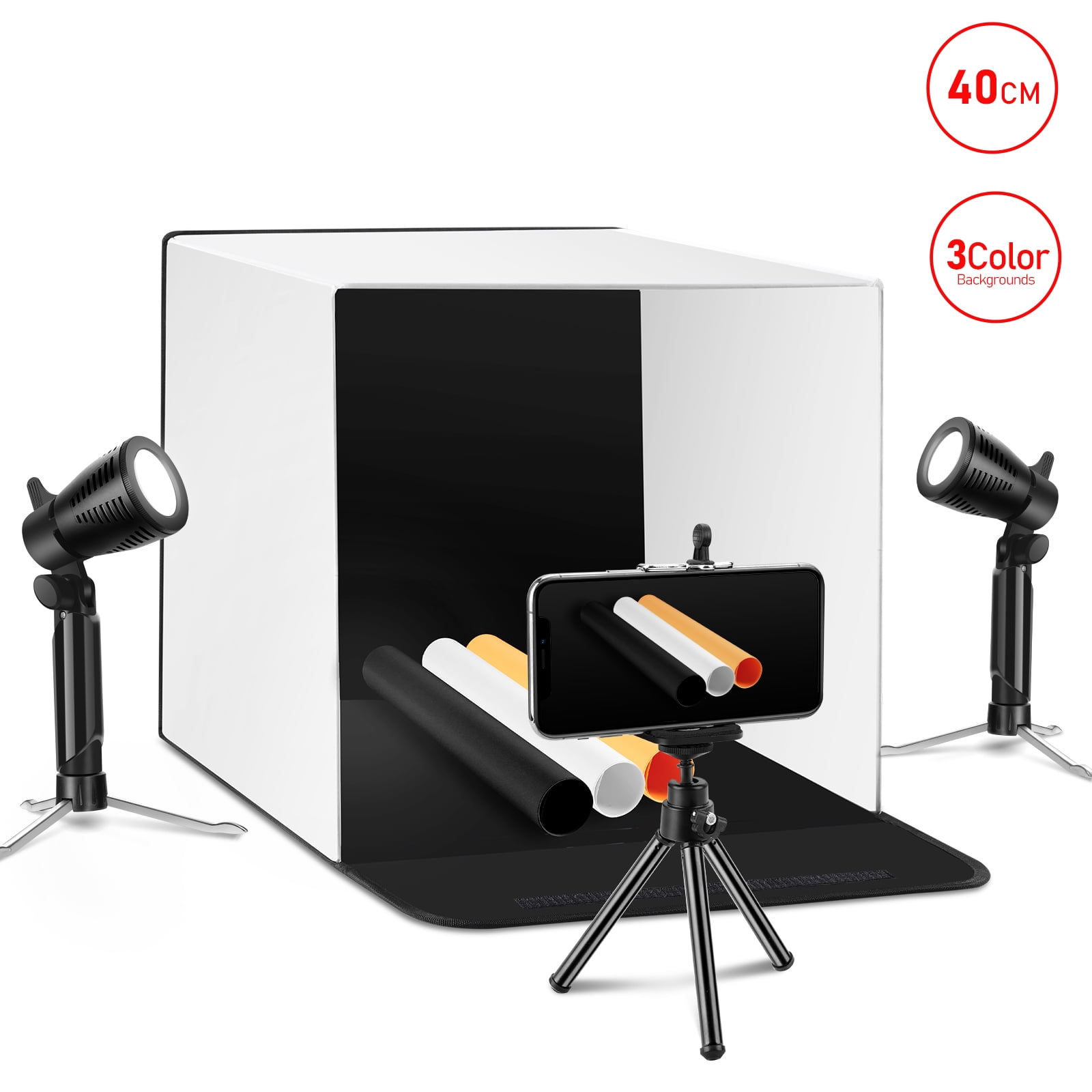 Photo Light Box 16''x16“ for Product Photography Quick Install Professional  Photo Boxes with Lights Three Color Dimmable Photo Booth Studio with 12