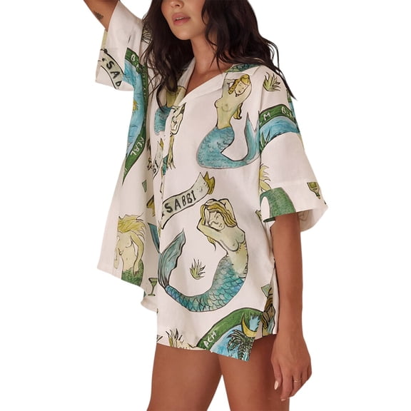 ESEA womens 2pc Linen-Blend Shirt & Short Set, 6