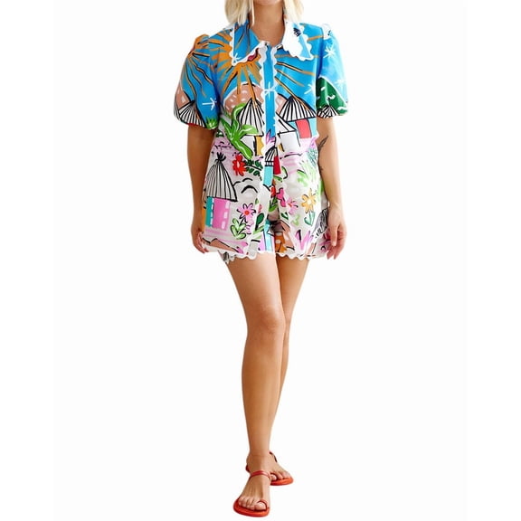 ESEA womens 2pc Linen-Blend Shirt & Short Set, 8