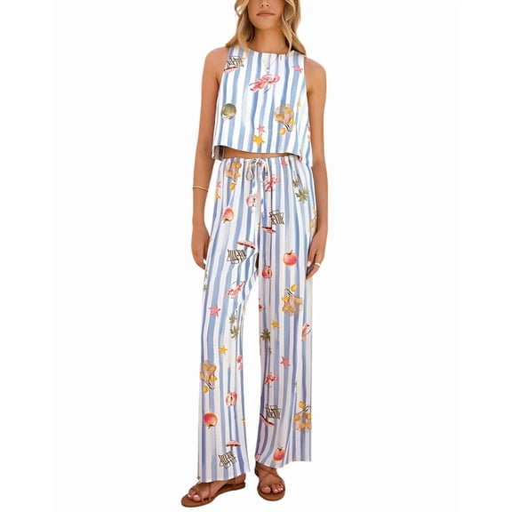 ESEA womens 2pc Linen-Blend Top & Pant Set, 2