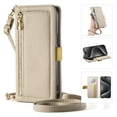 thumbnail image 1 of ESEBLE Leather For iPhone 16 Pro Case With 3-Card Holder Zipper Bills Slot, Makeup Mirror，Soft PU Leather Detachable Lanyard Shoulder Strap And Wristlet Wallet Case,Khaki,For iPhone 16 Pro, 1 of 9