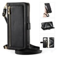 thumbnail image 1 of ESEBLE Leather For iPhone 16e Case With 3-Card Holder Zipper Bills Slot, Makeup Mirror，Soft PU Leather Detachable Lanyard Shoulder Strap And Wristlet Wallet Case,Black,For iPhone 16e, 1 of 7