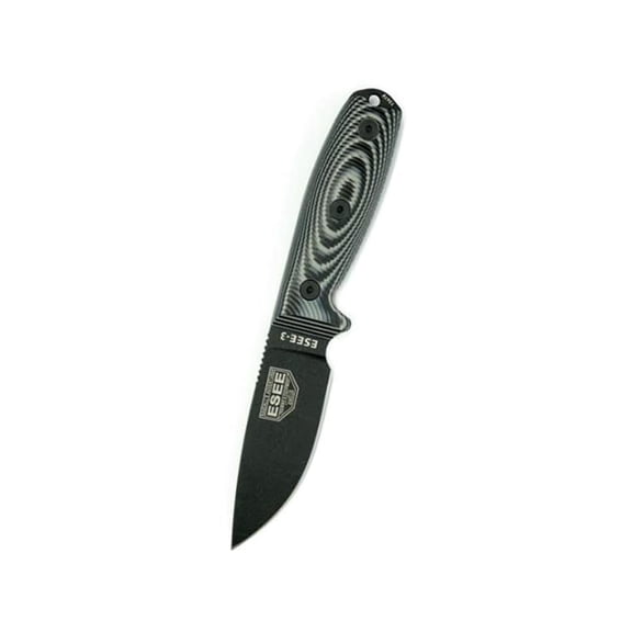 ESEE Knives ESEE-3 3D Fixed Blade Knife 3.38" Drop Point 1095 Black Blade G-10 Handle Black/Gray