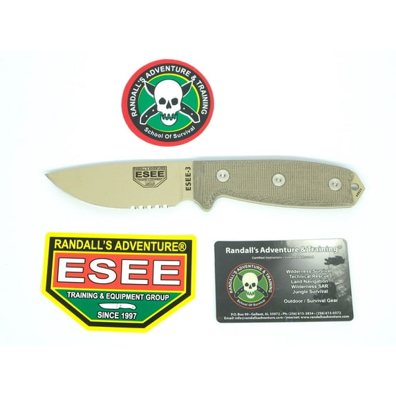 ESEE 3S-KO-DT Fixed Blade Knife Desert Tan 1095 Carbon Steel & Natural Micarta Knives w/o Sheath