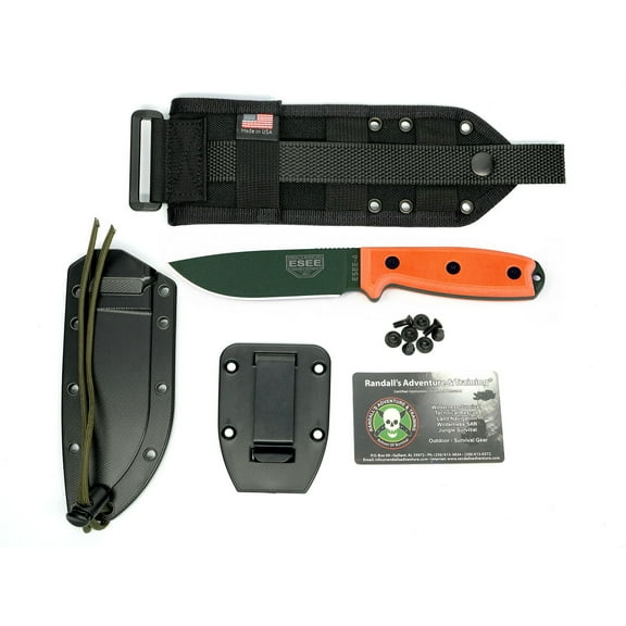 ESEE 4P-MB-OD Green Full-Tang Fixed Blade Knife Orange G10 w/ Black MOLLE Sheath Knives