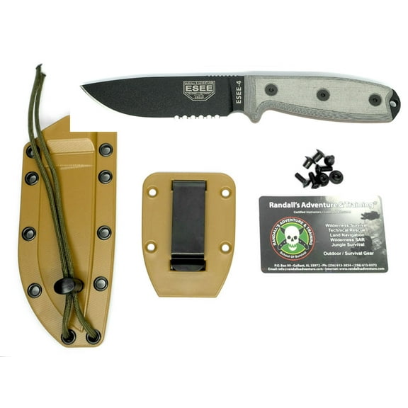 ESEE Knives ESEE 4S Fixed Blade Knife 4.5in Partially Serrated Gray Micarta