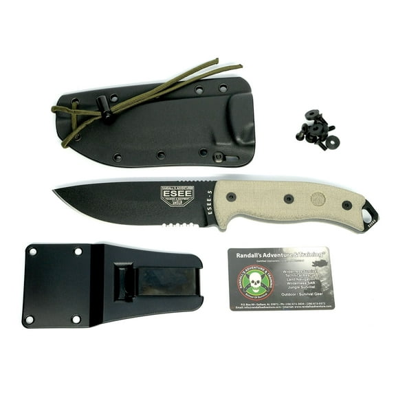ESEE Knives ESEE 5S Fixed Blade Knife 5.25in Plain Partially Serrated Tan Micarta ESEE5S