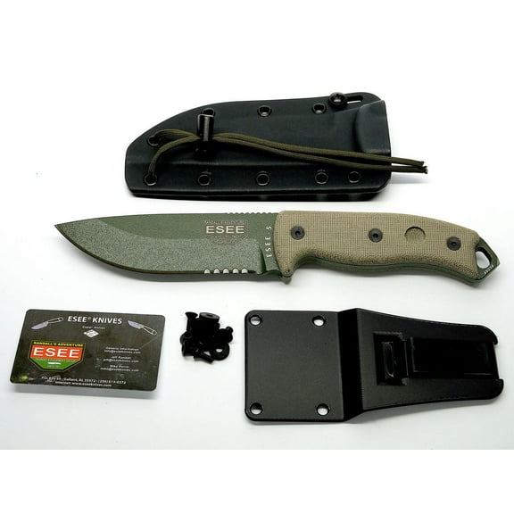 ESEE Knives ESEE 5S Fixed Blade Knife 5.25in Partially Serrated Tan Micarta ESEE5SOD