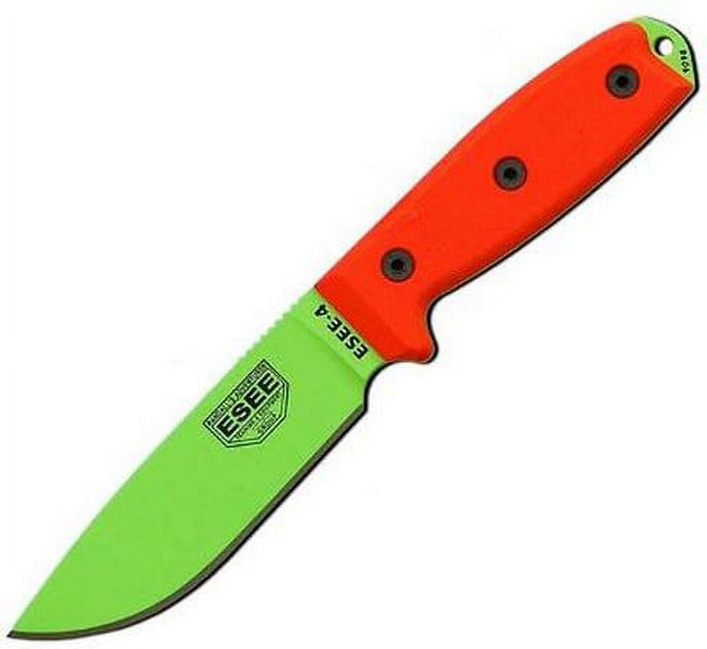 ESEE Knives ESEE 4P Fixed Blade Knife 4.5in Plain Edge Orange G10 Venom Green