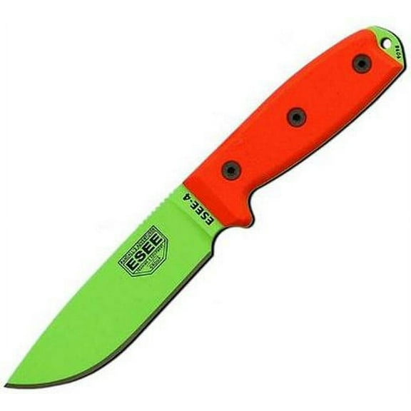 ESEE Knives ESEE 4P Fixed Blade Knife 4.5in Plain Edge Orange G10 Venom Green