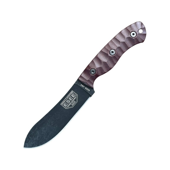 ESEE Knives JG5 Fixed Blade Knife 4.5" Recurve Drop Point 1095 Stonewashed Black Oxide Blade Micarta Handle Burgundy