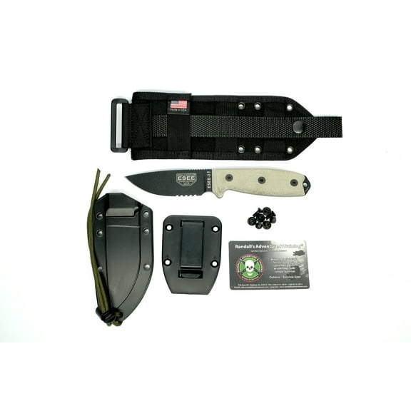 ESEE Knives ESEE 3 Fixed Blade Knife 3.88in Partially Serrated Tan Micarta ESEE3MILSB