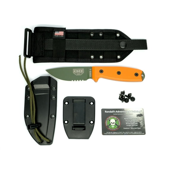 ESEE Knives Knife OD Green 1095 Carbon Steel & Orange G10 w/ MOLLE Sheath