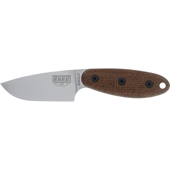 ESEE Knives Sencillo 3D Fixed Blade Knife 3" Drop Point A2 Stonewashed Blade Burlap Micarta Handle Brown