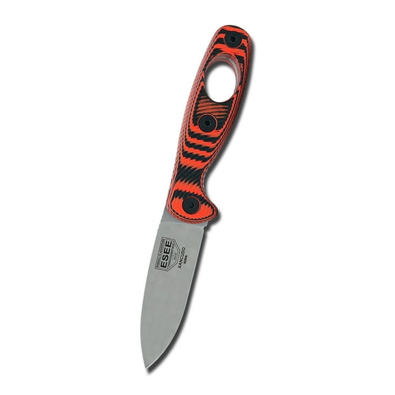 ESEE Knives Xancudo 3D Hole Fixed Blade Knife 3" Drop Point CPM S35VN Stonewashed Blade G-10 Handle Black/Orange