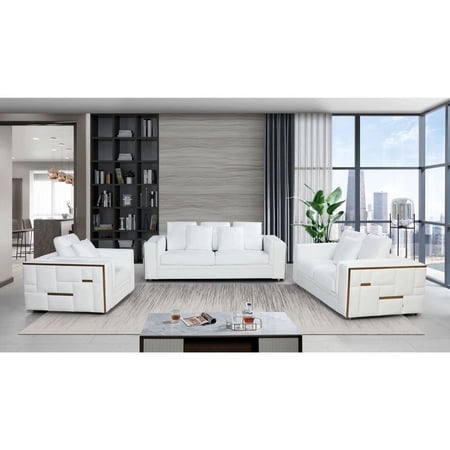 ESF 3 Piece Modern Leather Living Room Set Snow White