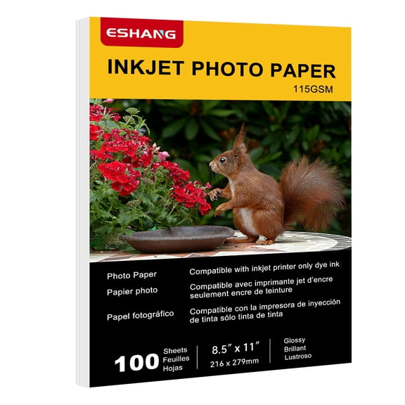 ESHANG Glossy Thin Printer Paper 8.5x11 Inches 100 Sheets for DIY Chip Bag and Custom Party Favors 30LB Photo Paper 115g