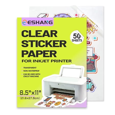 ESHANG Printable Vinyl Sticker Paper for Inkjet Printer Clear Transparent Self-Adhesive Sheets 8.5x11 Vinyl Stickers 50 Pack