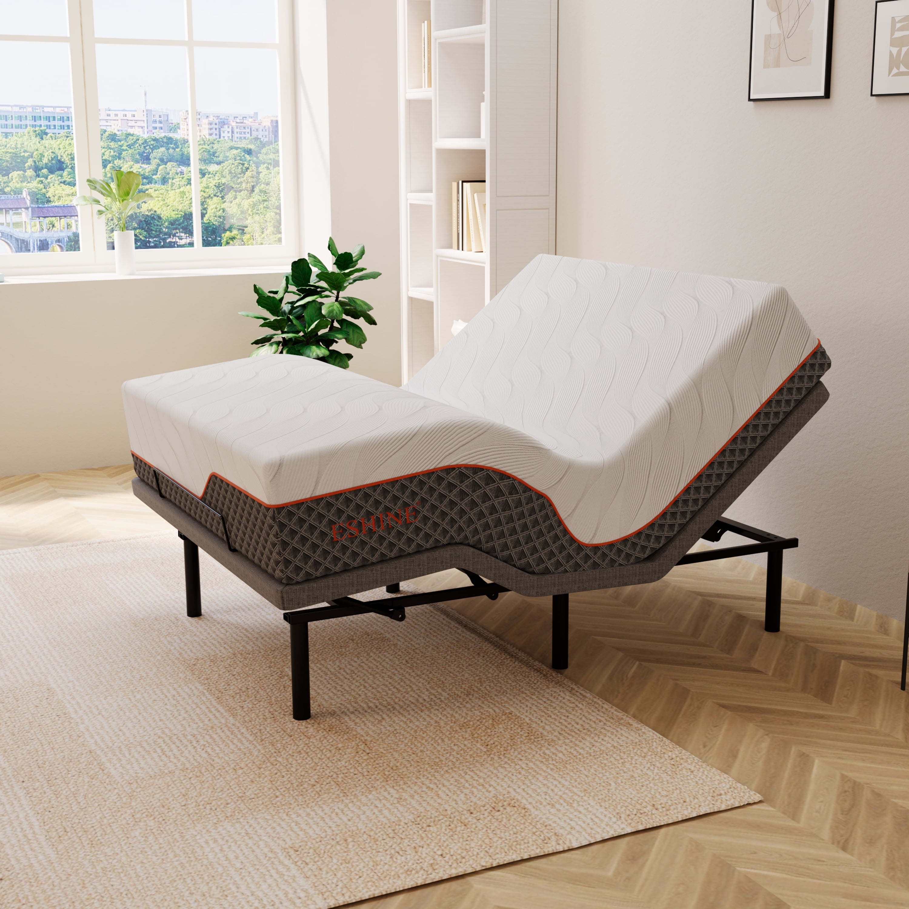 Queen Adjustable Bed with 14" Hybrid Mattress and Metal Frame