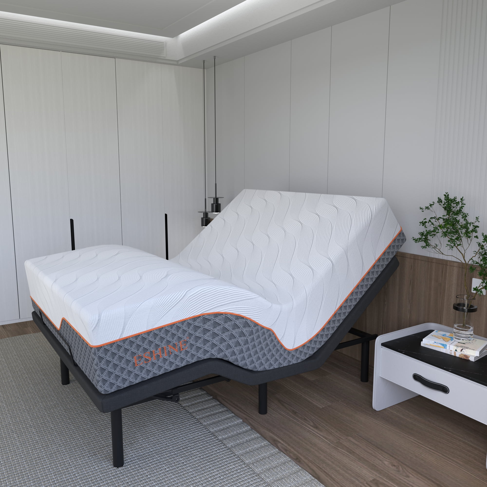 ESHINE 14" Hybrid Mattress Queen + Adjustable Bed Frame