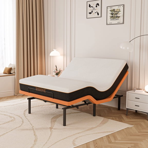 ESHINE Adjustable Bed Frame + 10 Inch Gel Memory Foam Mattress Bluetooth APP Control, Wireless Remote, Zero Gravity, Anti Snore, Head and Foot Incline, Queen