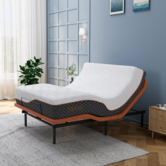 ESHINE Adjustable Bed Frame + 12 inch Hybrid Matt, Lumbar Support, Head-Pillow-Tillt, Smart App Control, Wireless Remote, Dual USB Port, 6000 Series, Queen