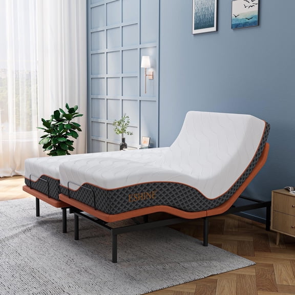 ESHINE Adjustable Bed Frame + 12 inch Hybrid Matt, Lumbar Support, Head-Pillow-Tillt, Smart App Control, Wireless Remote, Dual USB Port, 6000 Series, Split King