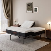 ESHINE Adjustable Bed Frame with 12 inch Split Queen Top Gel Memory Foam Mattress, Massage, USB Ports, Underbed Light, Head and Foot Incline, Grey Split Queen