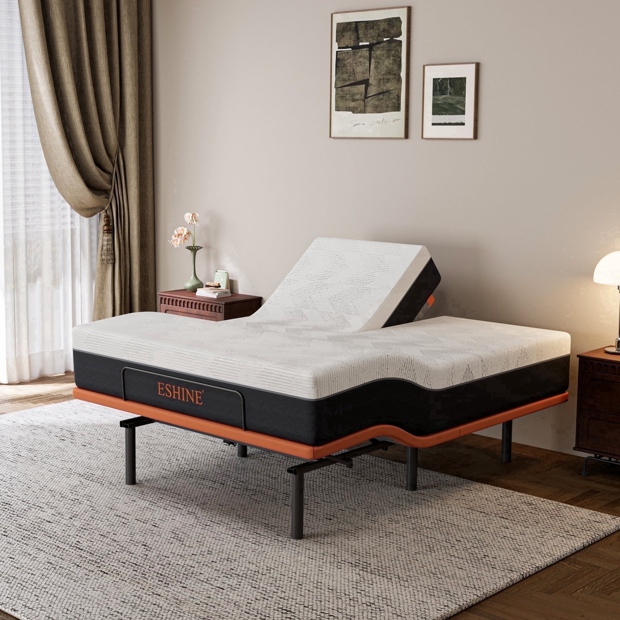 ESHINE Adjustable Bed Frame with 12-inch Split Queen Top Gel Memory ...